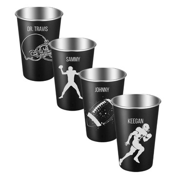 Urbalabs Football Gifts Black Personalized Tumbler Stainless Steel 16 oz Pint Tumblers Custom Stainless Steel Cups Camping, Sports, Friends, - image1